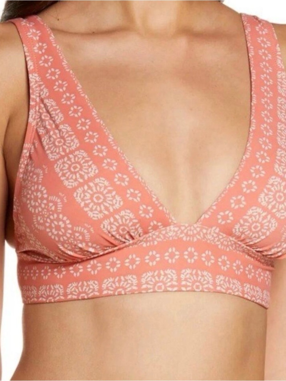 Robin Piccone Coral Floral Plunge Bralette Swim Top Isla XS NWOT